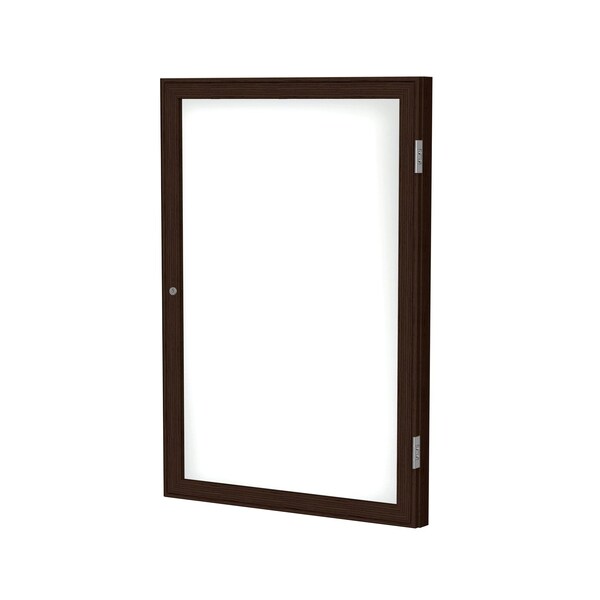Enclosed Whiteboard, 1 Door, Por/Mag, Walnut Frame, 2 ft H x 18 in W, White